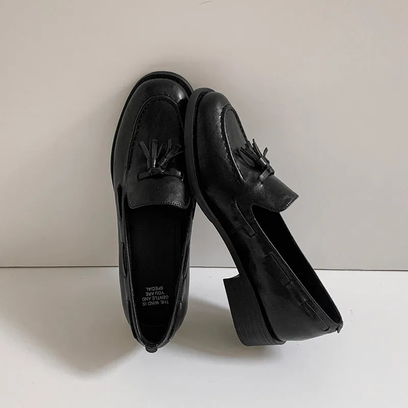 Women's Retro Classic Preppy Style Tassel Loafers for College Outfits