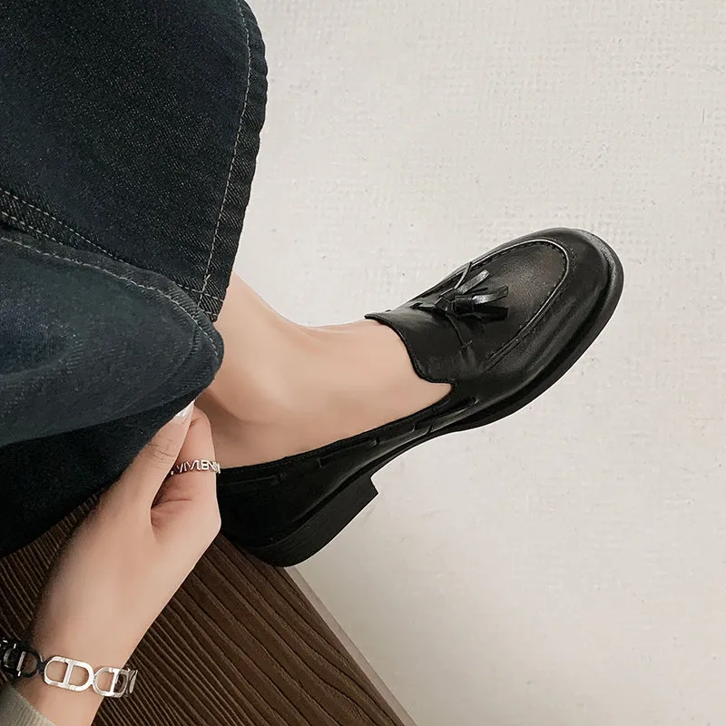 Women's Retro Classic Preppy Style Tassel Loafers for College Outfits