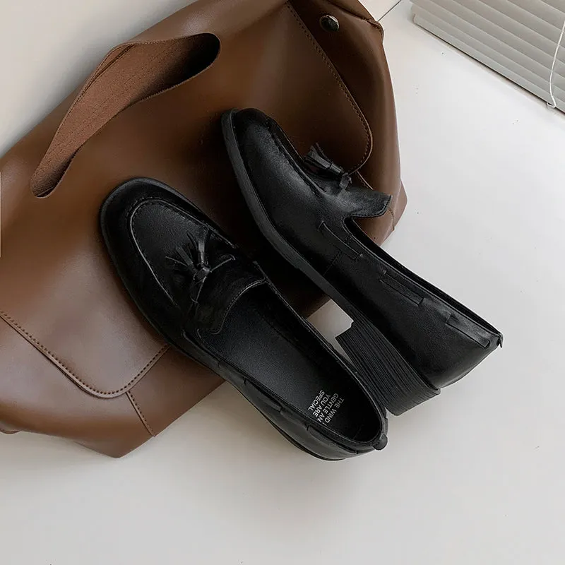 Women's Retro Classic Preppy Style Tassel Loafers for College Outfits