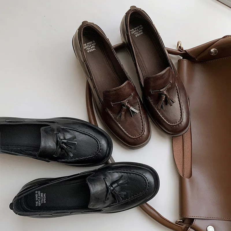 Women's Retro Classic Preppy Style Tassel Loafers for College Outfits