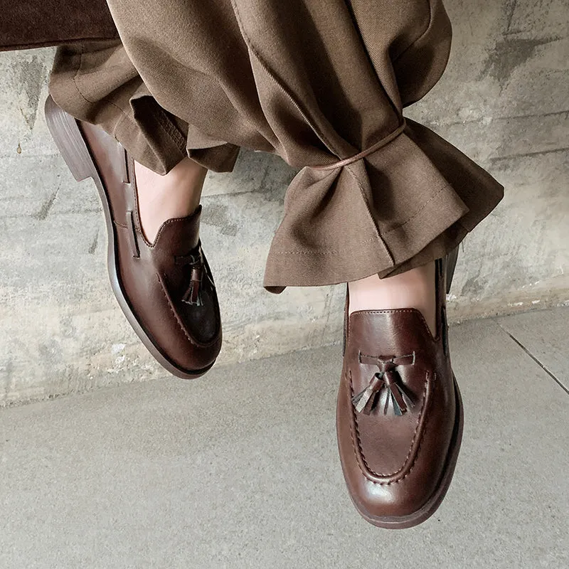 Women's Retro Classic Preppy Style Tassel Loafers for College Outfits