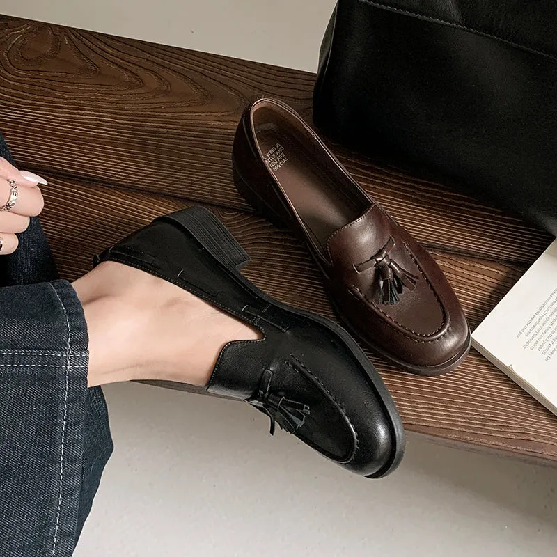 Women's Retro Classic Preppy Style Tassel Loafers for College Outfits