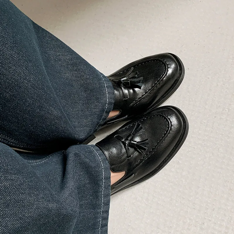 Women's Retro Classic Preppy Style Tassel Loafers for College Outfits