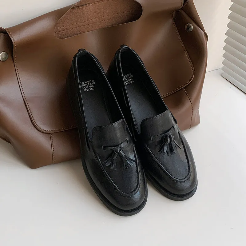Women's Retro Classic Preppy Style Tassel Loafers for College Outfits