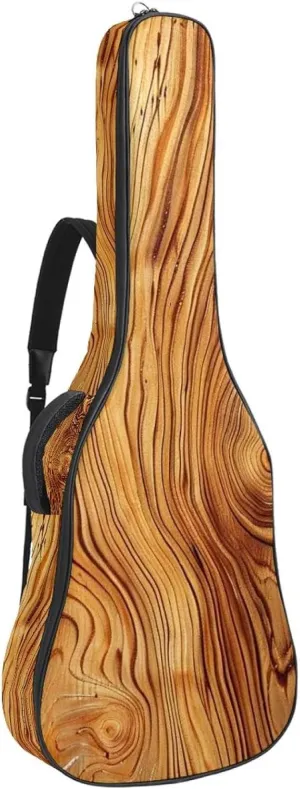 Wood Grain of Logs 41 42 In Acoustic Guitar Bag With Adjustable Shoulder Strap Guitar Bag with Back Hanger, Suitable for Electric Guitars Bass Guitars Classical Guitars Ukulele