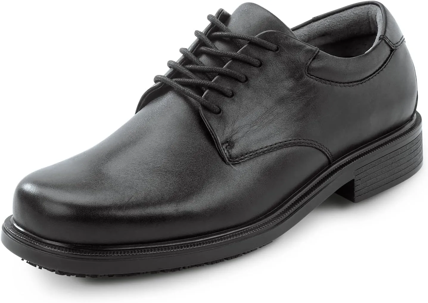 Works Men's, Huron, Black, Dress Style, MaxTrax Slip Resistant, Soft Toe Work Shoe (10.5 W)