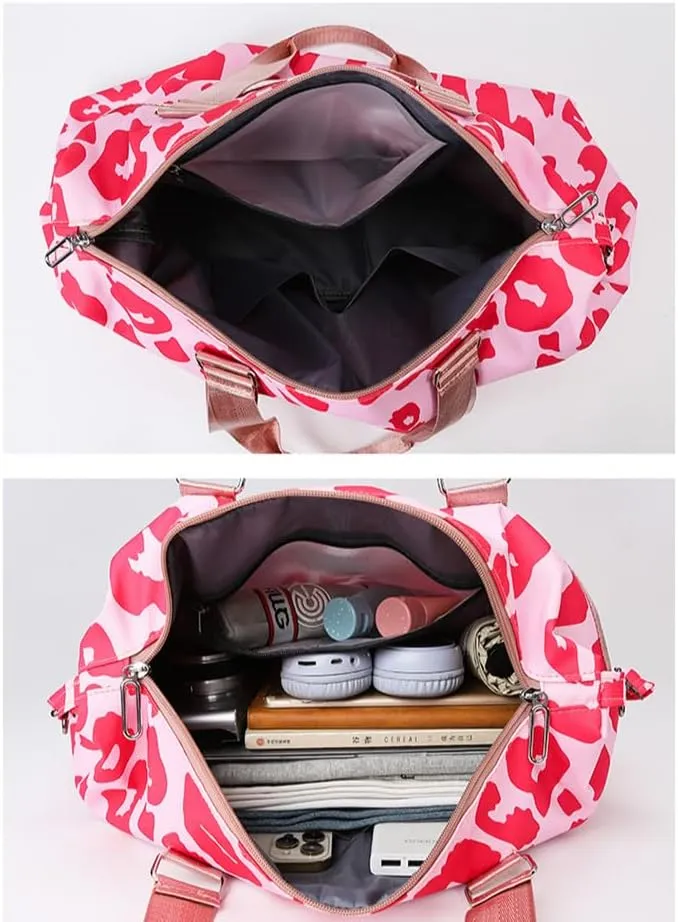 Y2K Preppy Duffle Bag Small Gym Bag for Women Weekenderl Bag Trave Dance Carry on Bag Cheetah Animal Print (pink)