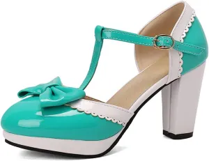 Yawors Women's DC804 Buckle Metal Buckles Closed Toe Patent-Leather High Chunky Mary Jane Pumps