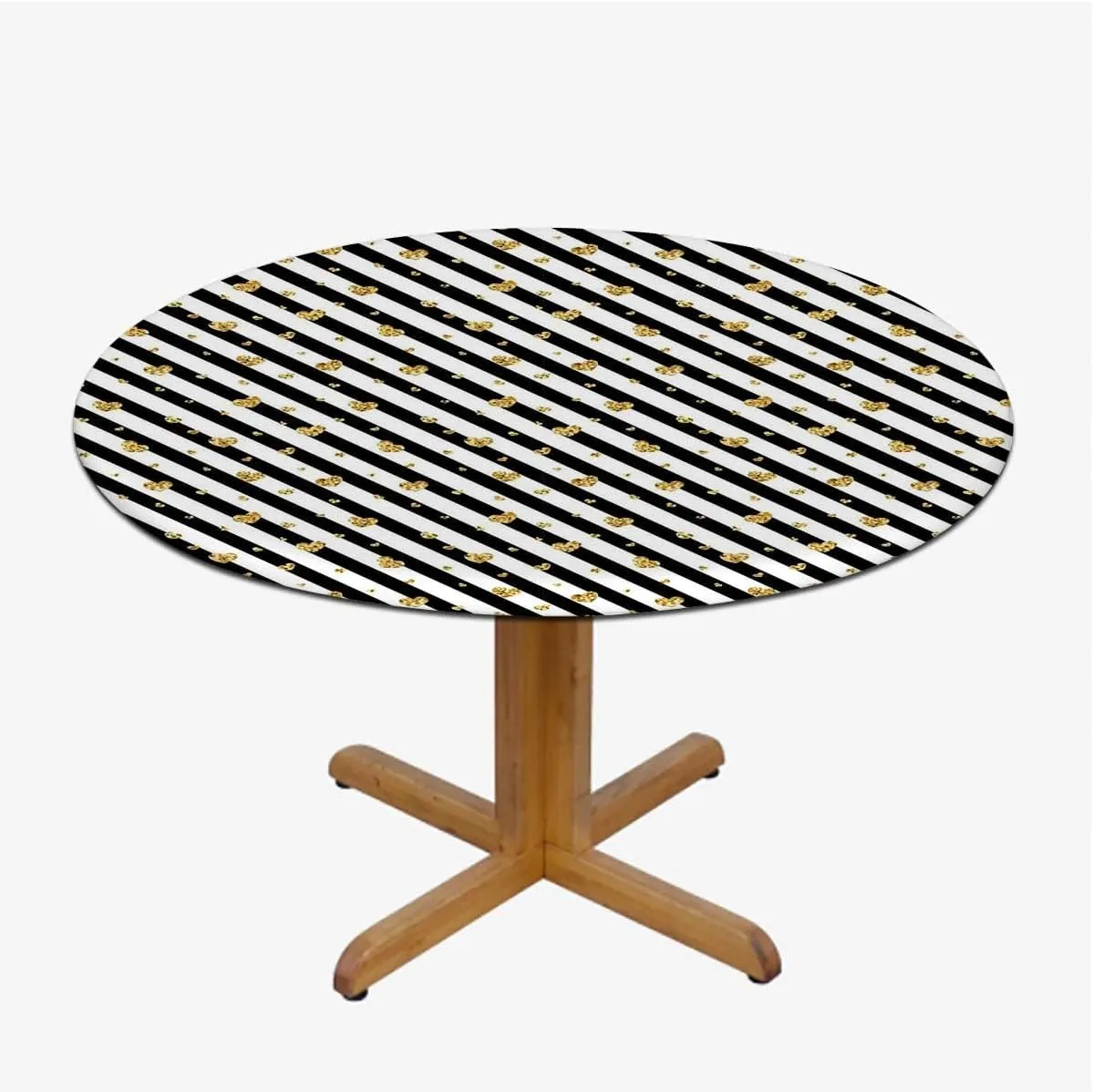 Yellow White Round Table Cloth with Elastic Edged Little Circles Spots Table Cloth Round Elastic Edge Fitted Table Cover Fit for 44"-47" Diameter Table Geometric