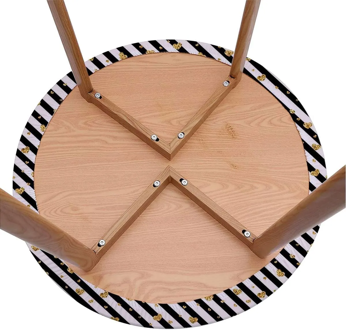 Yellow White Round Table Cloth with Elastic Edged Little Circles Spots Table Cloth Round Elastic Edge Fitted Table Cover Fit for 44"-47" Diameter Table Geometric
