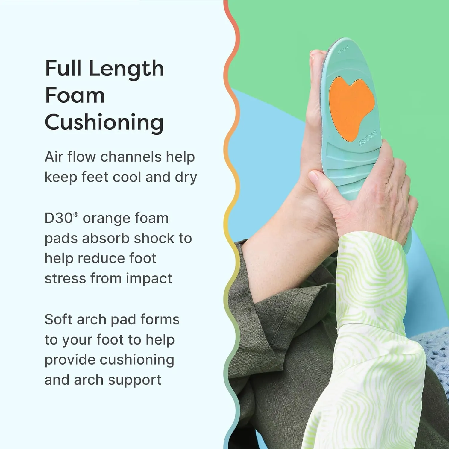 ZenToes Diabetic Cushioned Insoles for Men and Women, Shock Absorbing Plastazote Foam Pads for Plantar Fasciitis, Metatarsalgia, Morton's Neuroma Relief - 1 Pair (M10/W11.5)